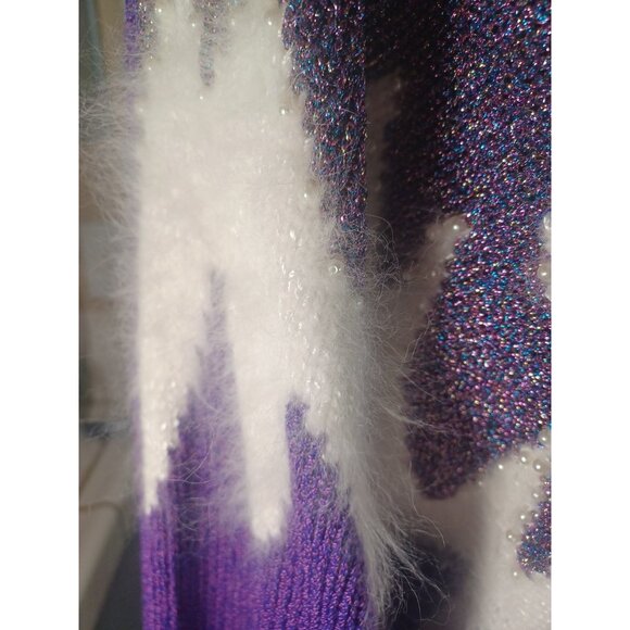Vintage 80s Hollywood Luxury Purple Metallic White Angora Pearls Sweater M - Picture 9 of 16